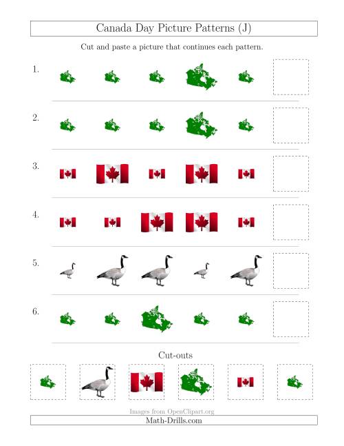 The Canada Day Picture Patterns with Size Attribute Only (J) Math Worksheet