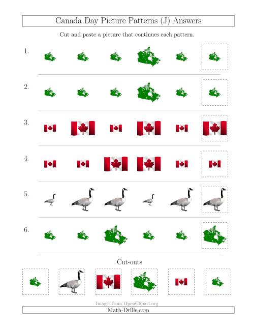 The Canada Day Picture Patterns with Size Attribute Only (J) Math Worksheet Page 2