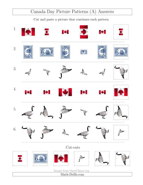 The Canada Day Picture Patterns with Size and Rotation Attributes (A) Math Worksheet Page 2