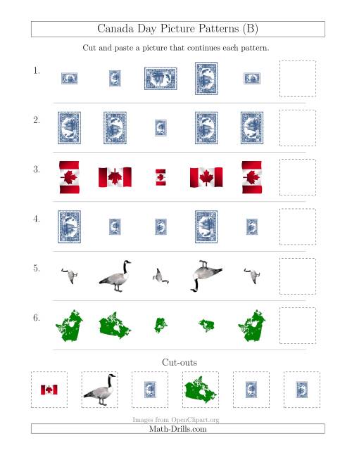 The Canada Day Picture Patterns with Size and Rotation Attributes (B) Math Worksheet