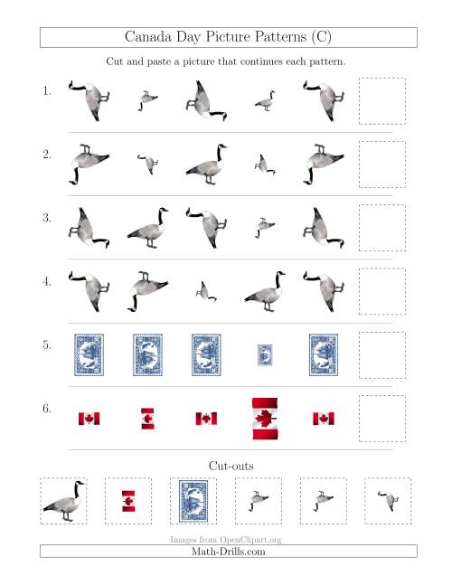 The Canada Day Picture Patterns with Size and Rotation Attributes (C) Math Worksheet