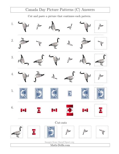 The Canada Day Picture Patterns with Size and Rotation Attributes (C) Math Worksheet Page 2