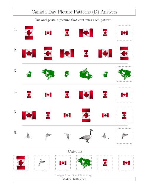 The Canada Day Picture Patterns with Size and Rotation Attributes (D) Math Worksheet Page 2