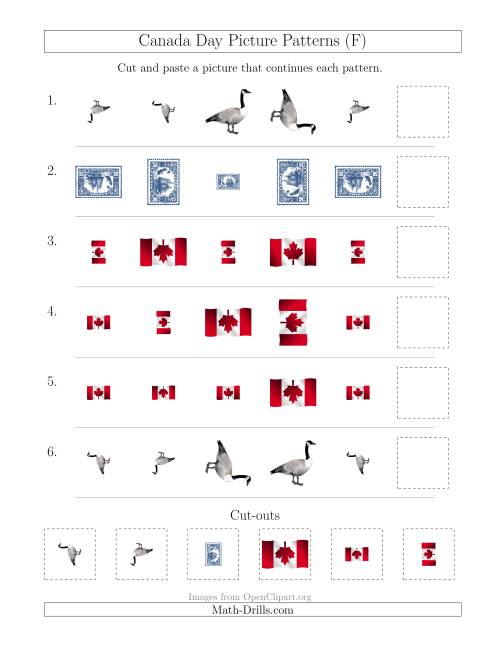 The Canada Day Picture Patterns with Size and Rotation Attributes (F) Math Worksheet