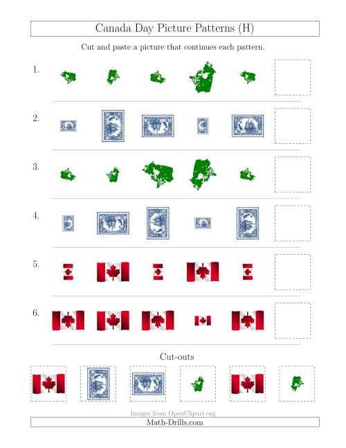 The Canada Day Picture Patterns with Size and Rotation Attributes (H) Math Worksheet