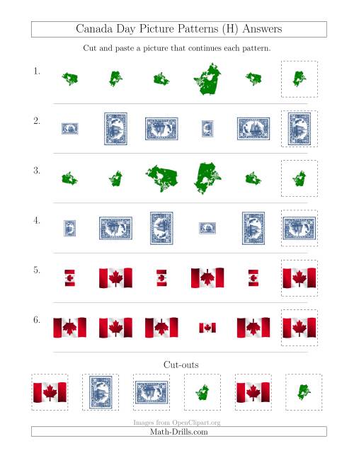 The Canada Day Picture Patterns with Size and Rotation Attributes (H) Math Worksheet Page 2