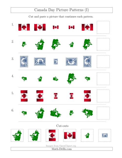 The Canada Day Picture Patterns with Size and Rotation Attributes (I) Math Worksheet