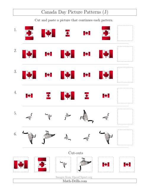 The Canada Day Picture Patterns with Size and Rotation Attributes (J) Math Worksheet