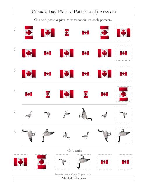 The Canada Day Picture Patterns with Size and Rotation Attributes (J) Math Worksheet Page 2