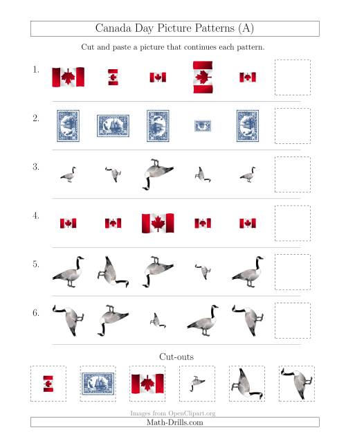 The Canada Day Picture Patterns with Size and Rotation Attributes (All) Math Worksheet