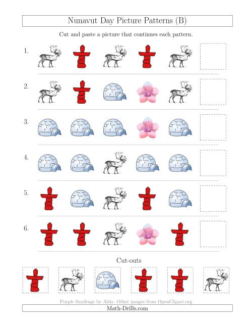 The Nunavut Day Picture Patterns with Shape Attribute Only (B) Math Worksheet