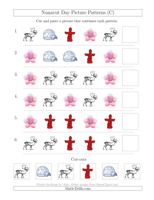 The Nunavut Day Picture Patterns with Shape Attribute Only (C) Math Worksheet
