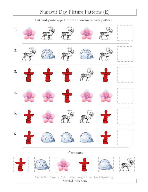The Nunavut Day Picture Patterns with Shape Attribute Only (E) Math Worksheet