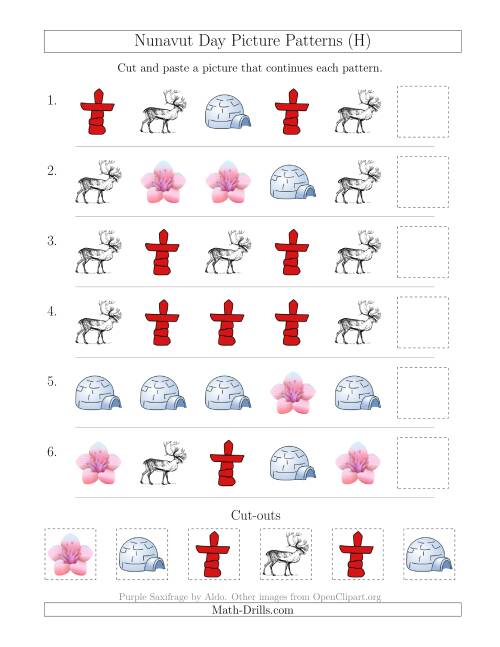 The Nunavut Day Picture Patterns with Shape Attribute Only (H) Math Worksheet