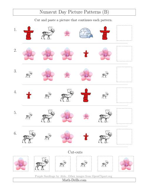 The Nunavut Day Picture Patterns with Shape and Size Attributes (B) Math Worksheet