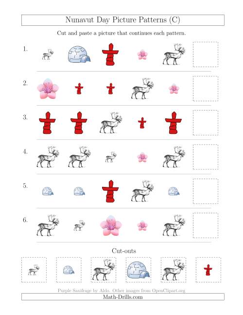The Nunavut Day Picture Patterns with Shape and Size Attributes (C) Math Worksheet