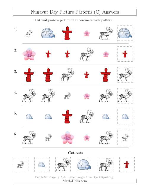 The Nunavut Day Picture Patterns with Shape and Size Attributes (C) Math Worksheet Page 2