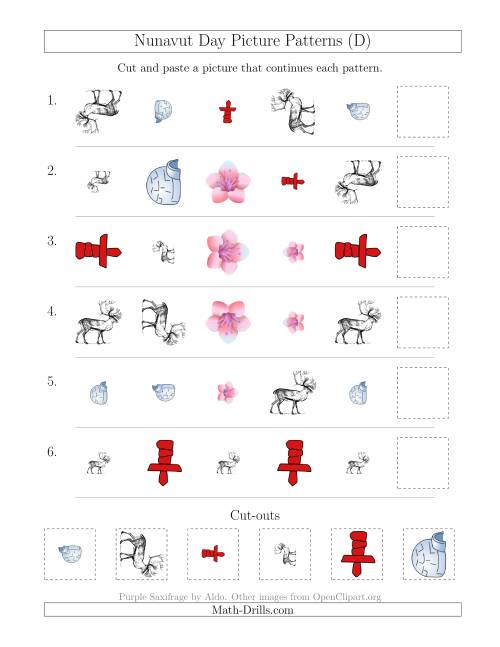 The Nunavut Day Picture Patterns with Shape, Size and Rotation Attributes (D) Math Worksheet