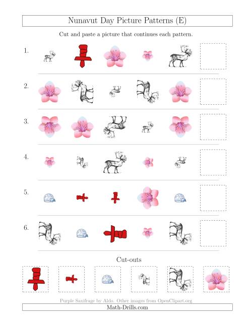 The Nunavut Day Picture Patterns with Shape, Size and Rotation Attributes (E) Math Worksheet