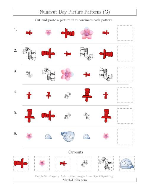 The Nunavut Day Picture Patterns with Shape, Size and Rotation Attributes (G) Math Worksheet
