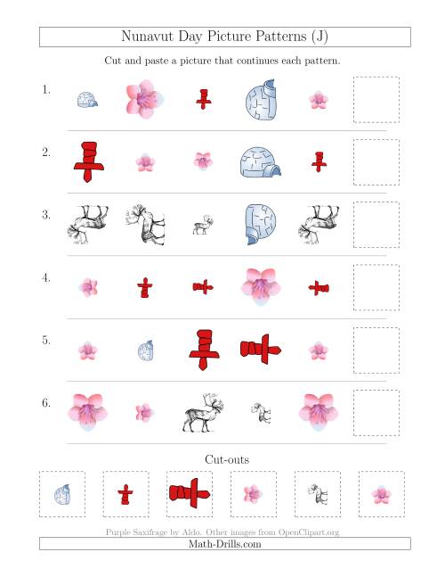 The Nunavut Day Picture Patterns with Shape, Size and Rotation Attributes (J) Math Worksheet