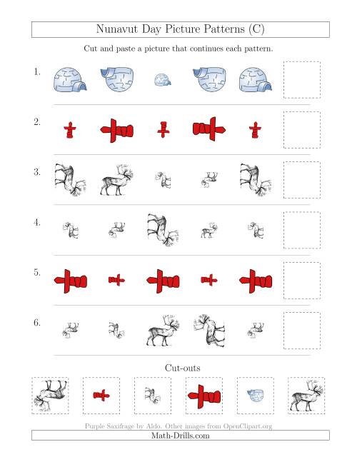 The Nunavut Day Picture Patterns with Size and Rotation Attributes (C) Math Worksheet