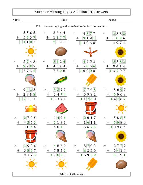 The Summer Missing Digits Addition (Harder Version) (H) Math Worksheet Page 2