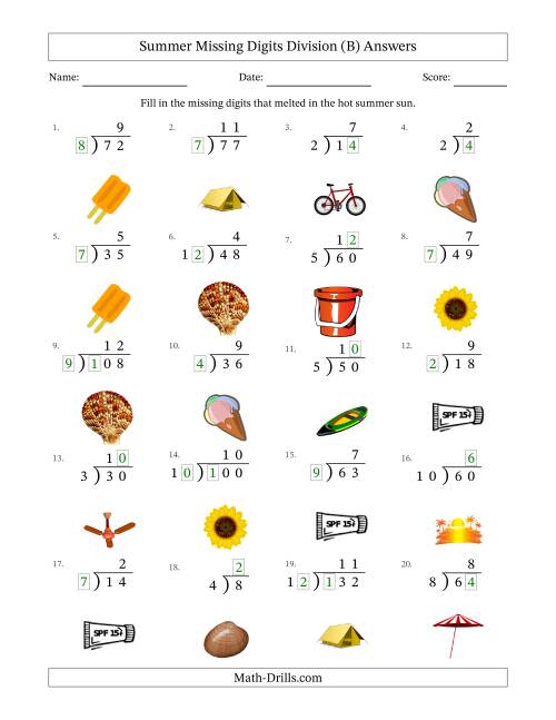 The Summer Missing Digits Division (Easier Version) (B) Math Worksheet Page 2