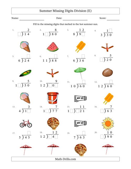 The Summer Missing Digits Division (Easier Version) (E) Math Worksheet