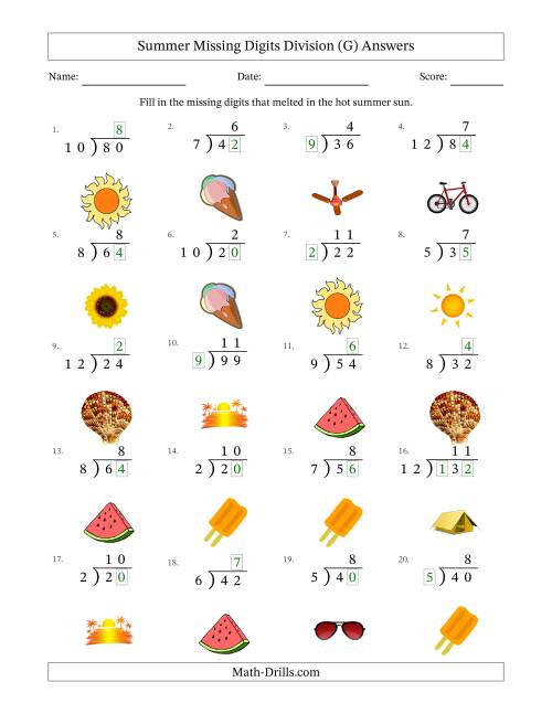 The Summer Missing Digits Division (Easier Version) (G) Math Worksheet Page 2