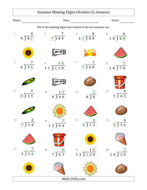 The Summer Missing Digits Division (Easier Version) (I) Math Worksheet Page 2