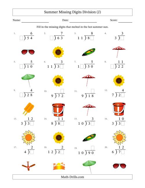The Summer Missing Digits Division (Easier Version) (J) Math Worksheet