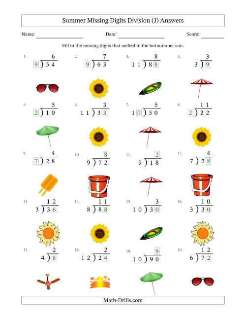 The Summer Missing Digits Division (Easier Version) (J) Math Worksheet Page 2