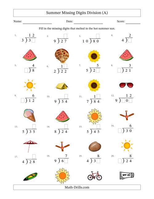 The Summer Missing Digits Division (Easier Version) (All) Math Worksheet