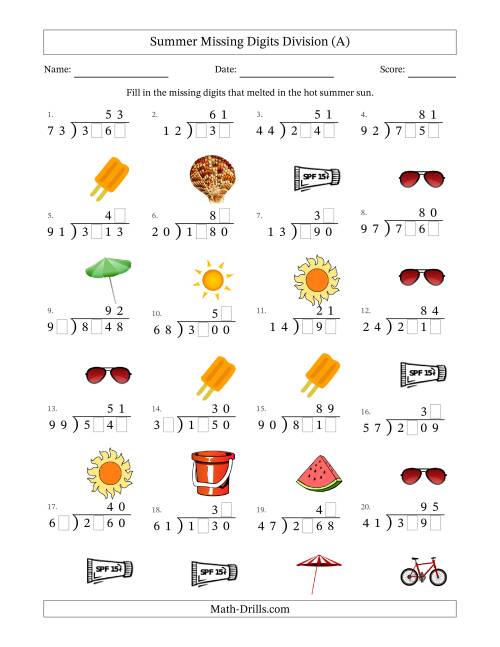 The Summer Missing Digits Division (Harder Version) (A) Math Worksheet