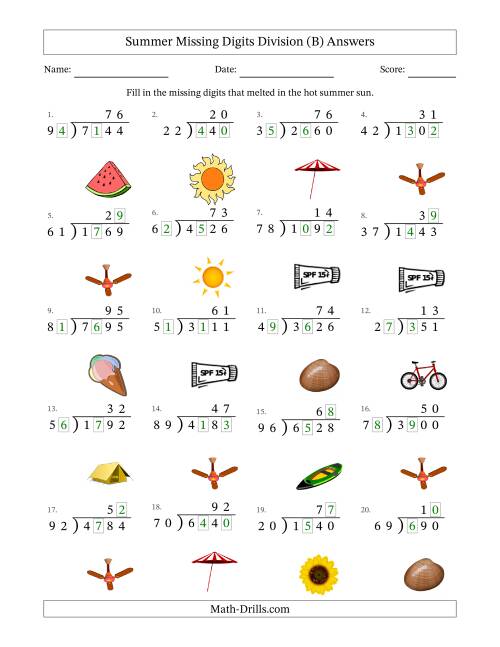 The Summer Missing Digits Division (Harder Version) (B) Math Worksheet Page 2