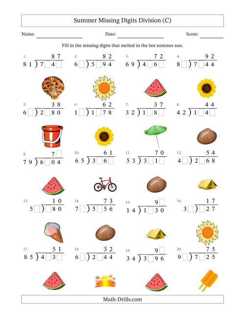 The Summer Missing Digits Division (Harder Version) (C) Math Worksheet