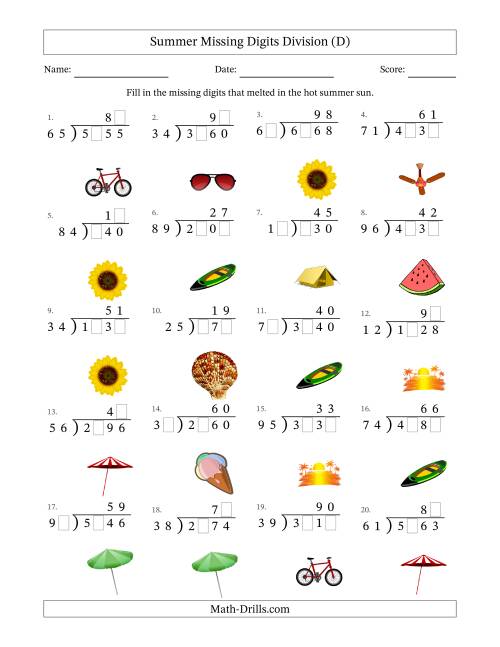 The Summer Missing Digits Division (Harder Version) (D) Math Worksheet