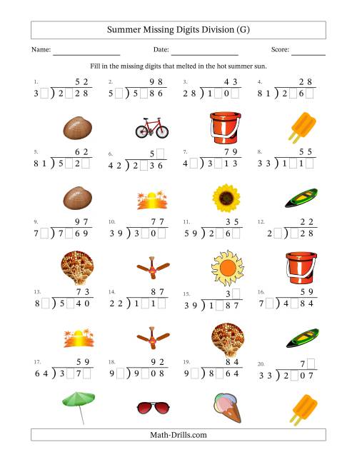 The Summer Missing Digits Division (Harder Version) (G) Math Worksheet