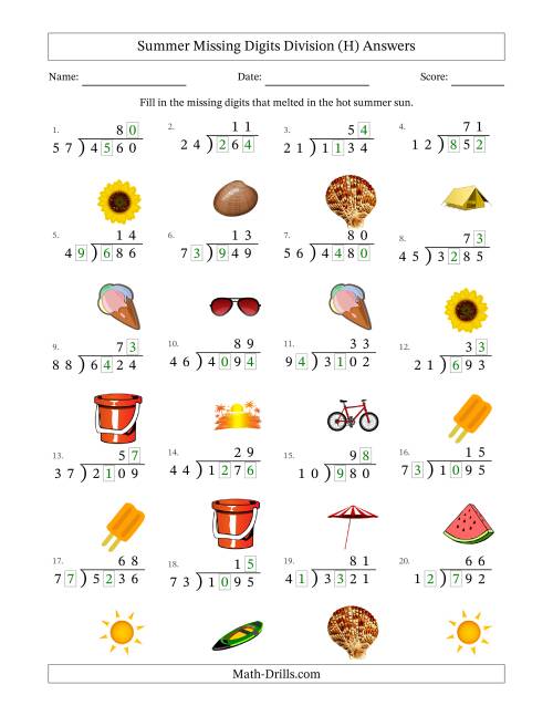 The Summer Missing Digits Division (Harder Version) (H) Math Worksheet Page 2