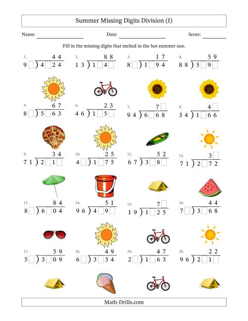 The Summer Missing Digits Division (Harder Version) (I) Math Worksheet