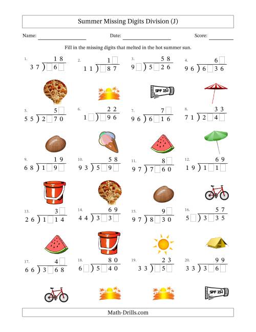 The Summer Missing Digits Division (Harder Version) (J) Math Worksheet