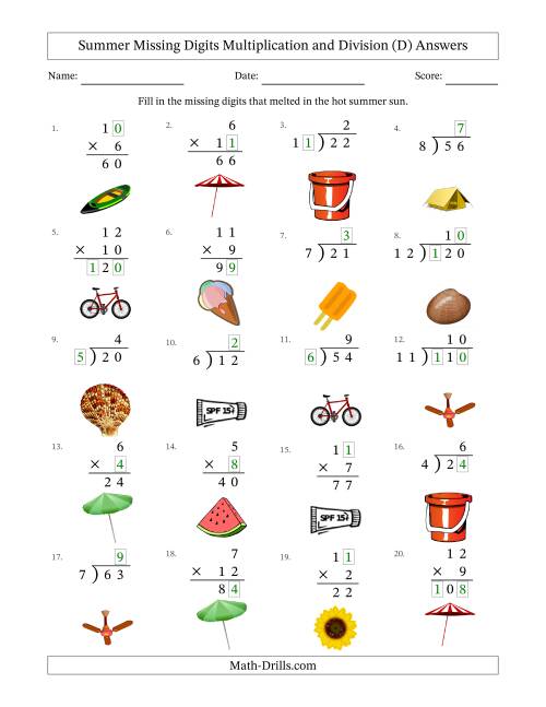 The Summer Missing Digits Multiplication and Division (Easier Version) (D) Math Worksheet Page 2