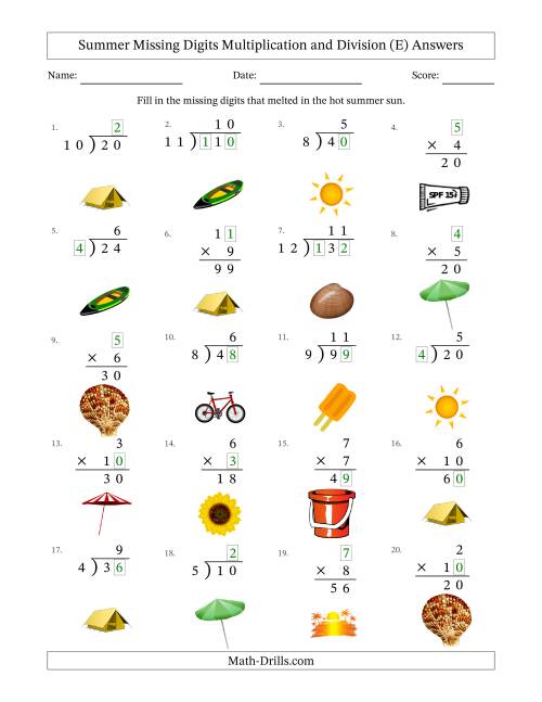 The Summer Missing Digits Multiplication and Division (Easier Version) (E) Math Worksheet Page 2