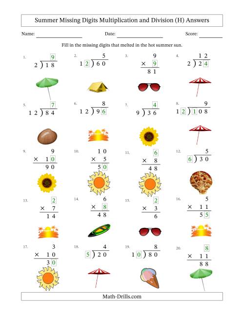 The Summer Missing Digits Multiplication and Division (Easier Version) (H) Math Worksheet Page 2