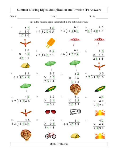The Summer Missing Digits Multiplication and Division (Harder Version) (F) Math Worksheet Page 2