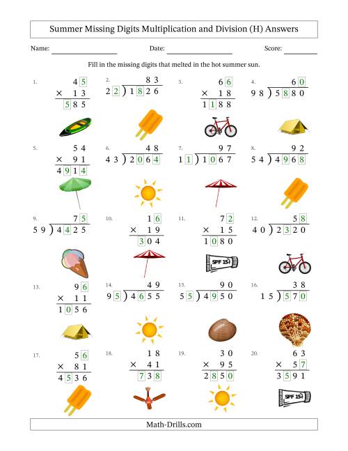 The Summer Missing Digits Multiplication and Division (Harder Version) (H) Math Worksheet Page 2