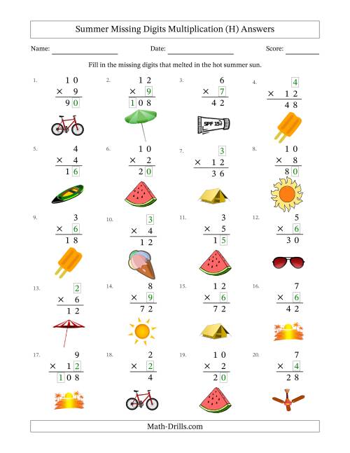 The Summer Missing Digits Multiplication (Easier Version) (H) Math Worksheet Page 2