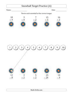 Winter Snowball Target Practice Mixed Operations with Sequences