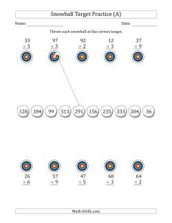 Winter Snowball Target Practice Multiplying Two-Digit by One-Digit Numbers